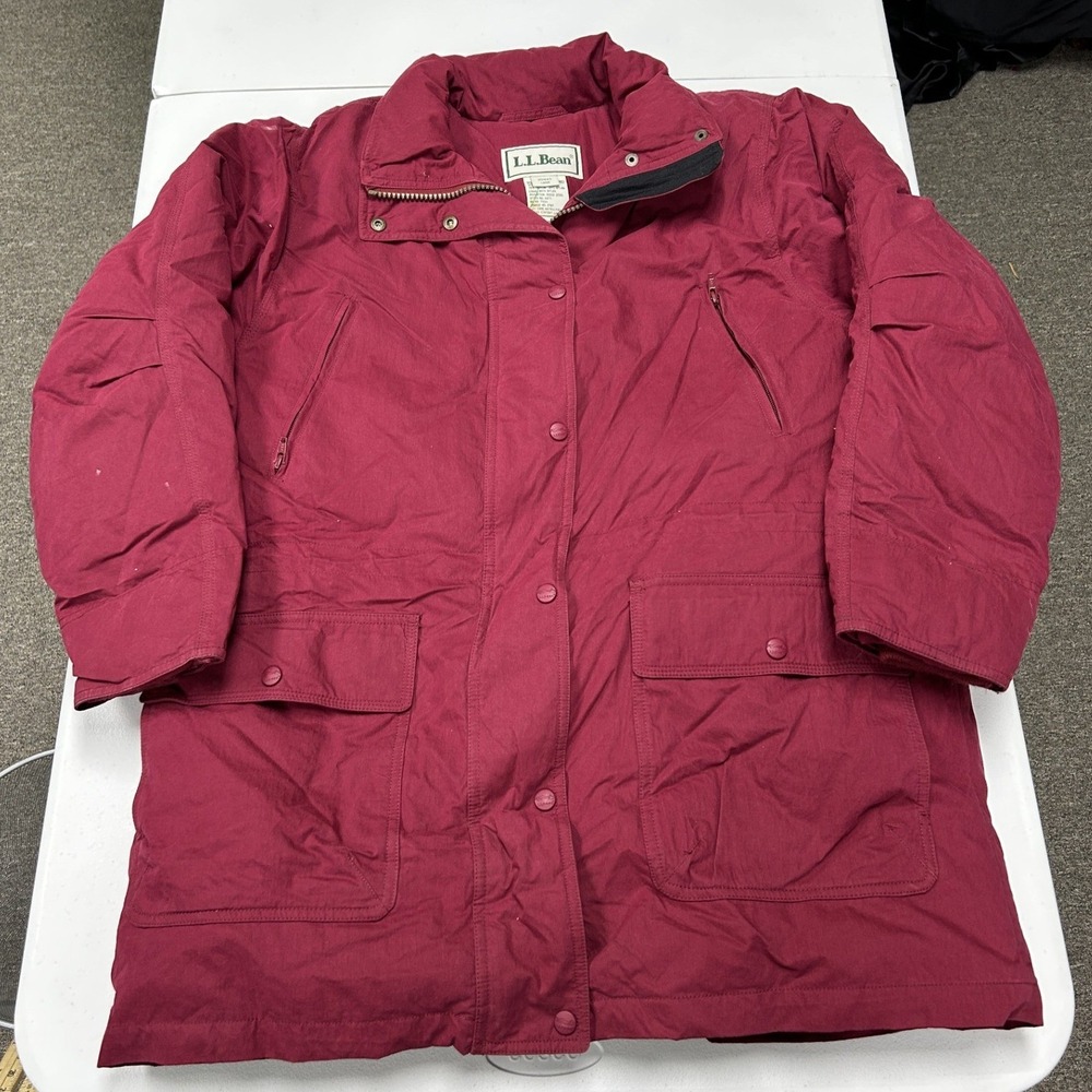 L.L. Bean Goose Down Parka Womens Large Maroon Goose Down Insulated Long Coat